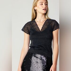 NWT Current Air Black Silver Lace Metallic Sweater Cami Tank Top Delicate